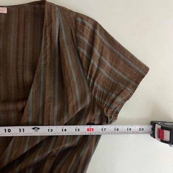 brown and blue pinstripe y2k deep v neck midi dress - Picture 5 of 8